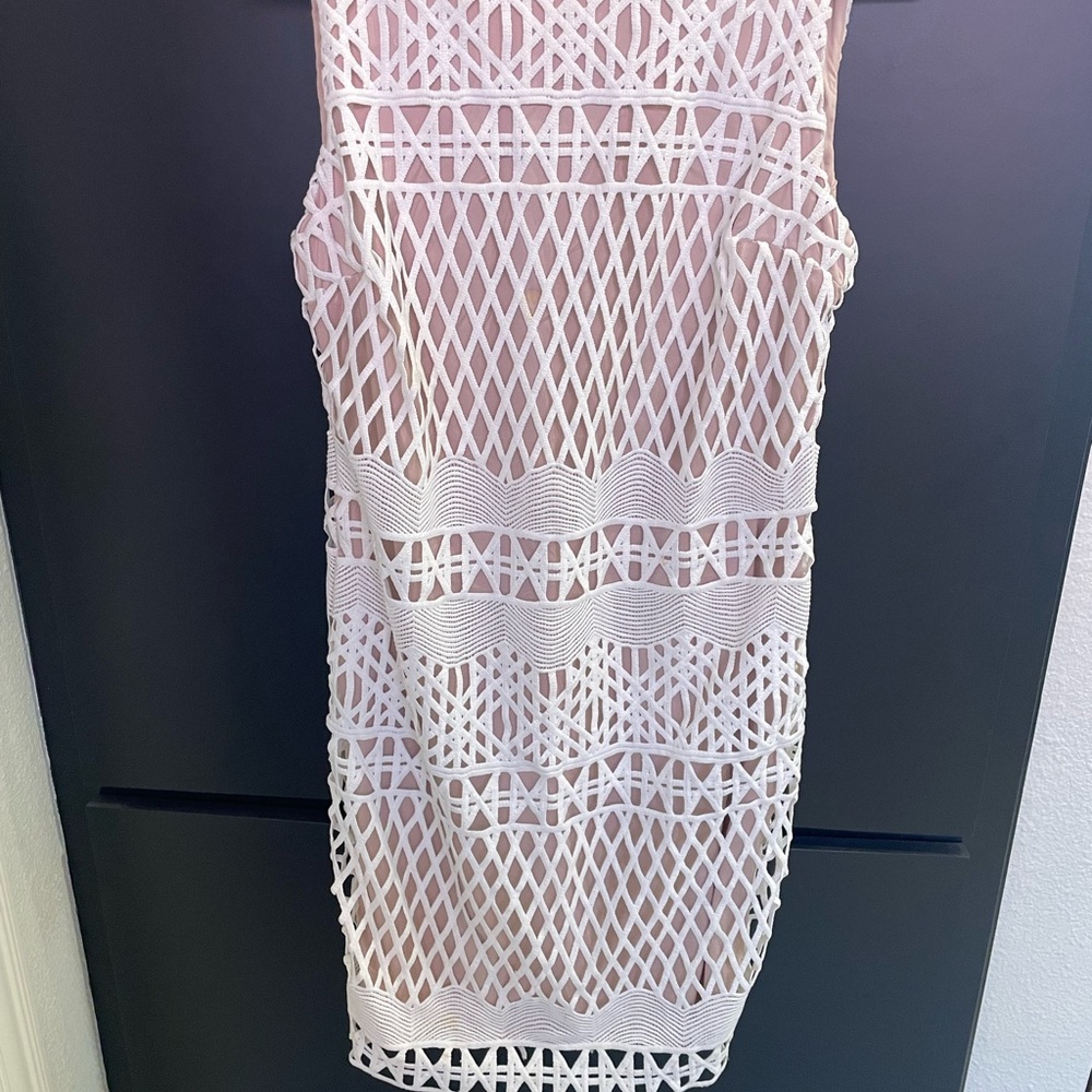 Carmen Marc Valvo Ivory Geometric Midi Dress